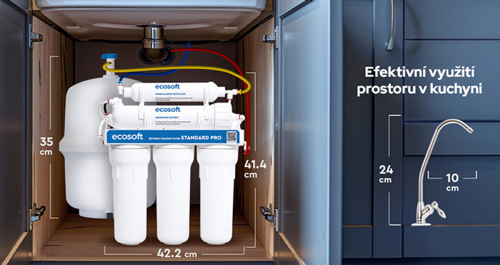 Umístění RO filtru Ecosoft Standard PRO pod dřezem
