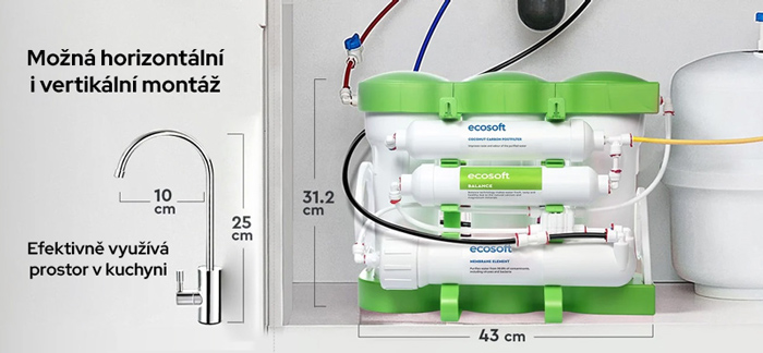 Umístění kompaktního RO filtru PURE Balance pod dřezem