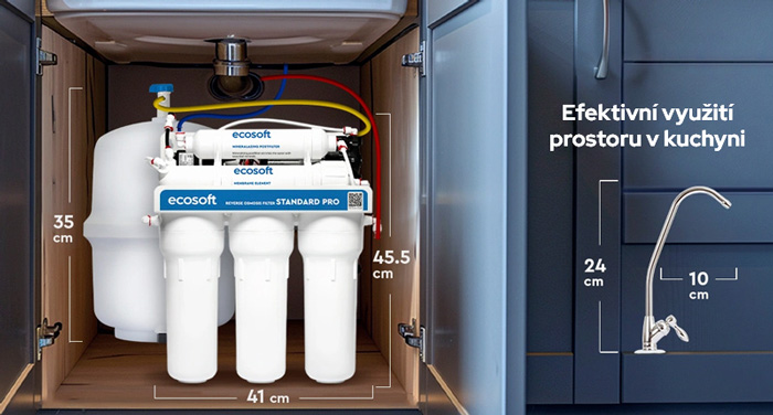 Umístění RO filtru Ecosoft Standard PRO Boost pod dřezem